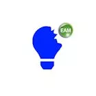 Dekoratives Bild einer zerbrochenen Glühlampe vermengt mit dem Logo der EAM